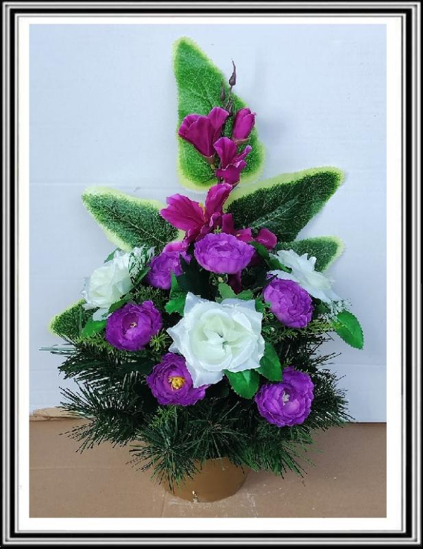 A2 Umelé kvety v miske v-45 cm , č 214 s malými kvietočkami okolo, fialový