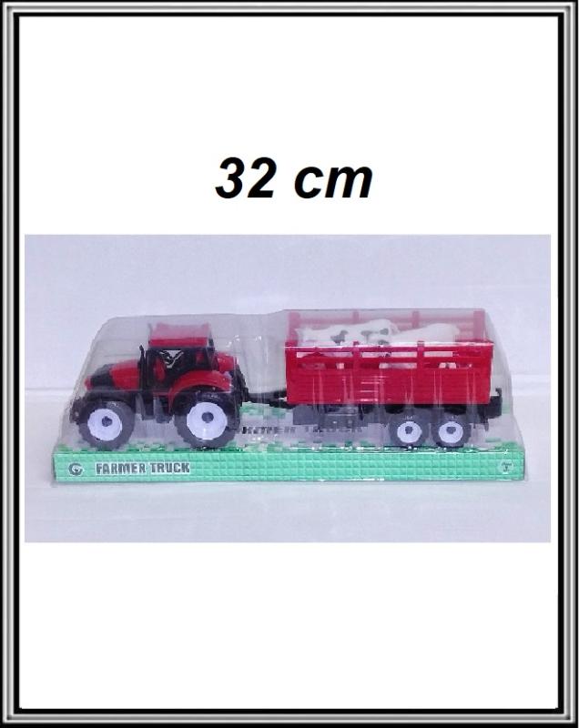 Traktor s vlečkou a so zvieratkami 32 cm č 1138M , červený
