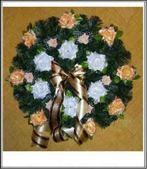 Umelý veniec okrúhly 55 cm č 56 s bielymi a ružovými ružami