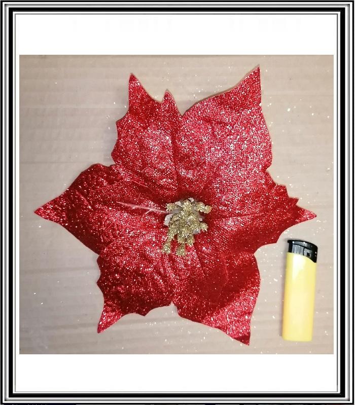 Červený trblietavý kvet 23 cm