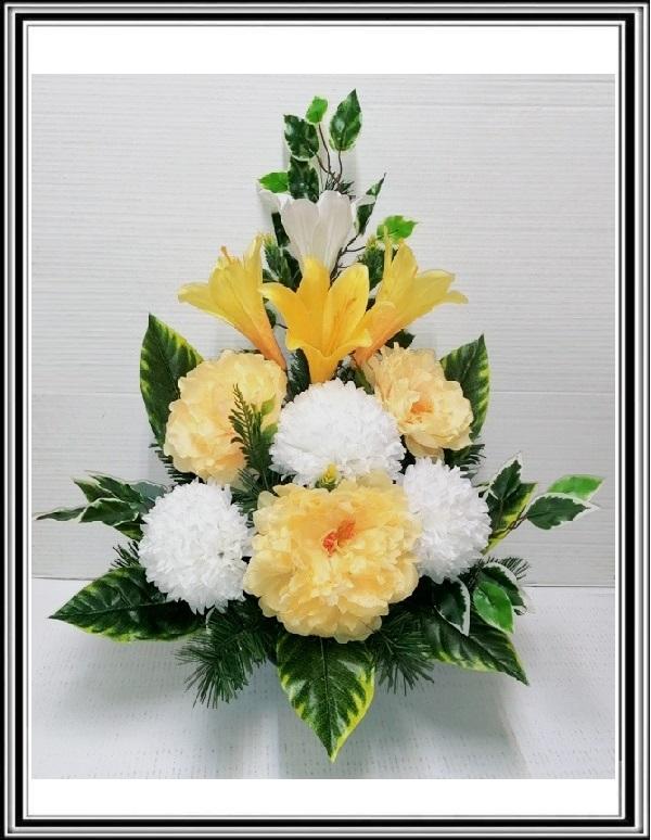 Kvety-VEĽKÉ- v miske 63 cm č 53 -sv. žlto oranžovými chryzantémami