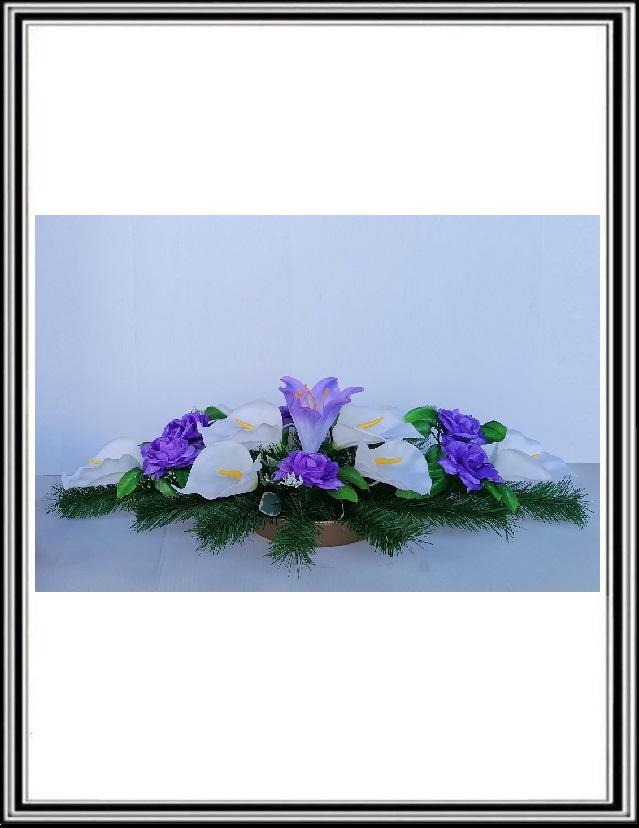 Ikebana č 1/110 , 80 cm , - 8 bielych kal +6 fialových ruži