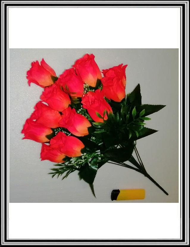 Umelá kytica 44 cm s doplnkami a s 12-timi ružovými ružičkami