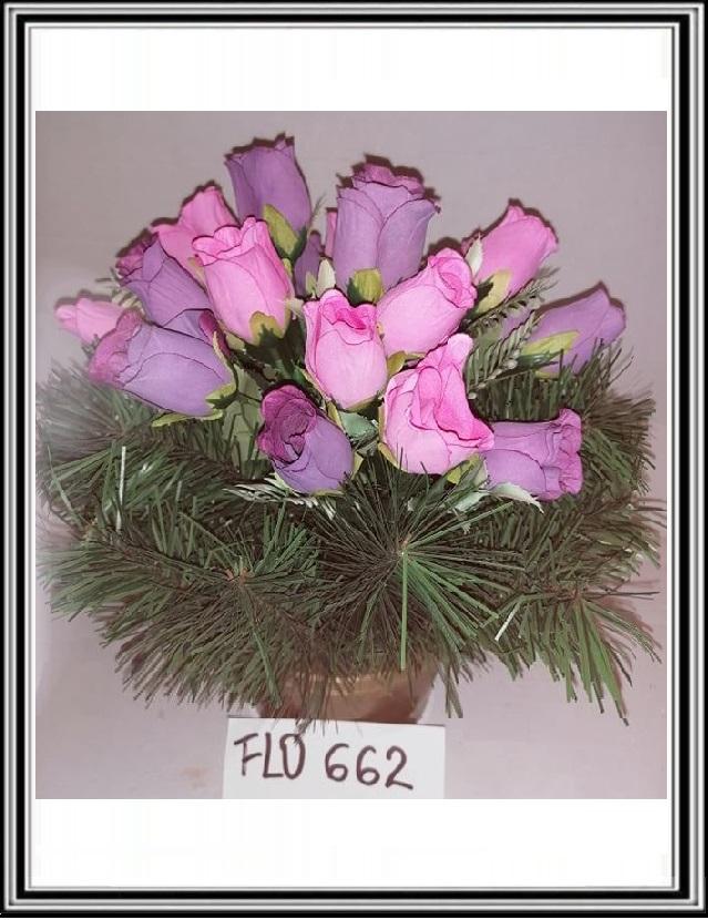 Umelé kvety v malej miske FLO 662 DUPEĽ 20 ks ružovo - fialové ružičky  2921