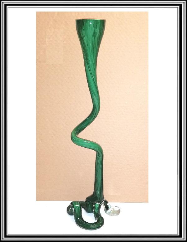Sklenená váza 64 cm zelená krútená