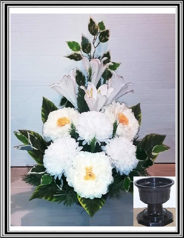 Kvety-VEĽKÉ- v miske na stopke 70 cm č 18 - bielo krémovými kvetmi a bielymi chryzantémami