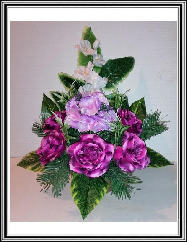 Umelé kvety v miske v-55 cm č 111 hortenzia Fialovo - bordová