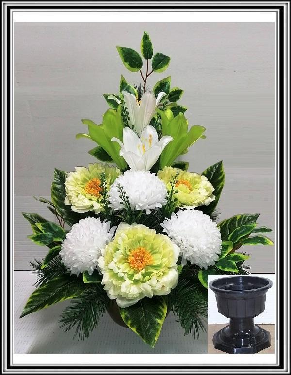 Kvety-VEĽKÉ- v miske na stopke 70 cm č 56 svetlo zelenými kvetmi i bielymi chryzantémami