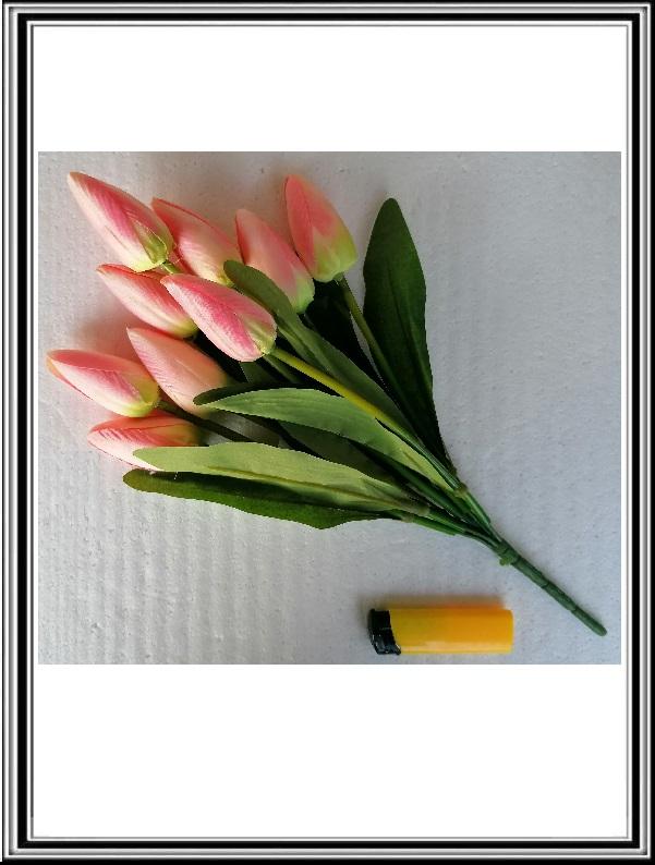 Umelá kytica tulipánov 9 hláv 38 cm, FYJX015-9,  bielo ružové