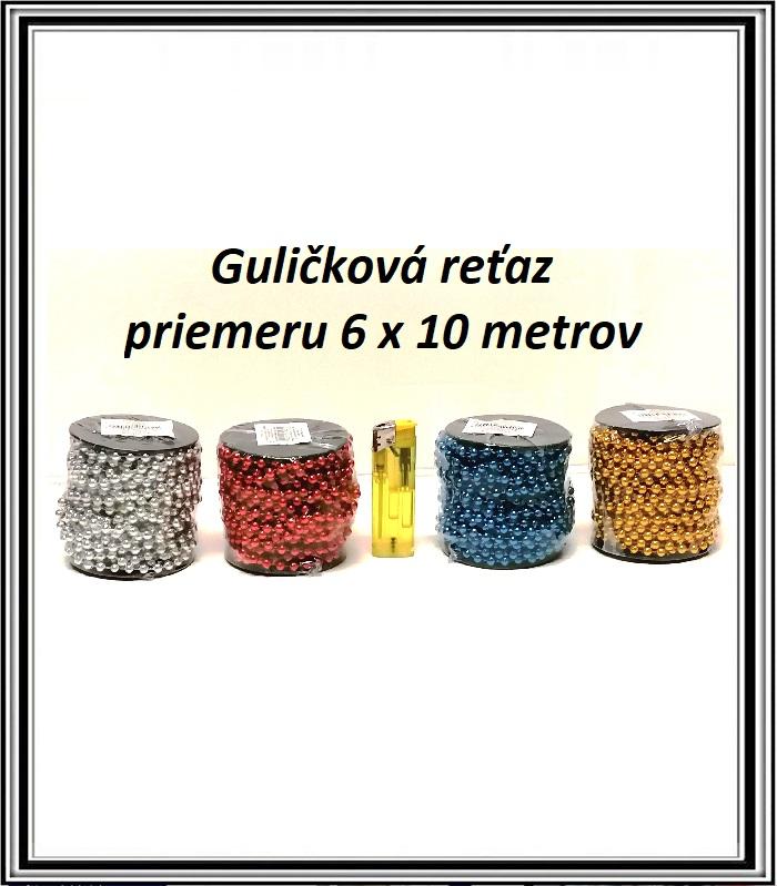 Vianočná guličková reťaz priem. 6 mm a 10 m,č TG5103-4 Červená, strieborná, modrá a zlatá