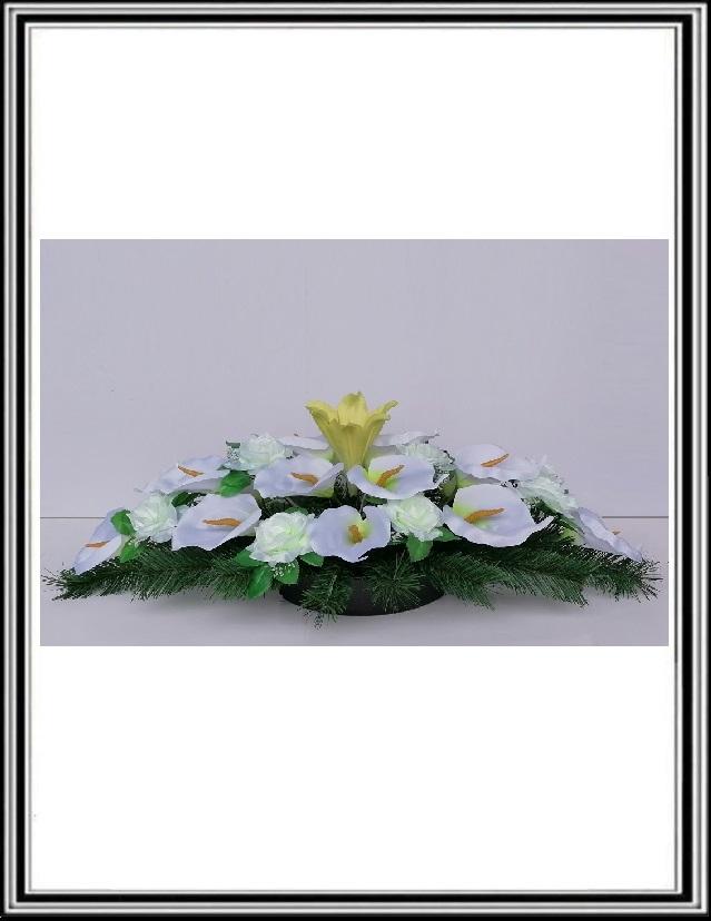 Ikebana č 2/119 , 80 cm , - 8 bielých kal +6 bielo zelených ruži (bez listu Benjamin)
