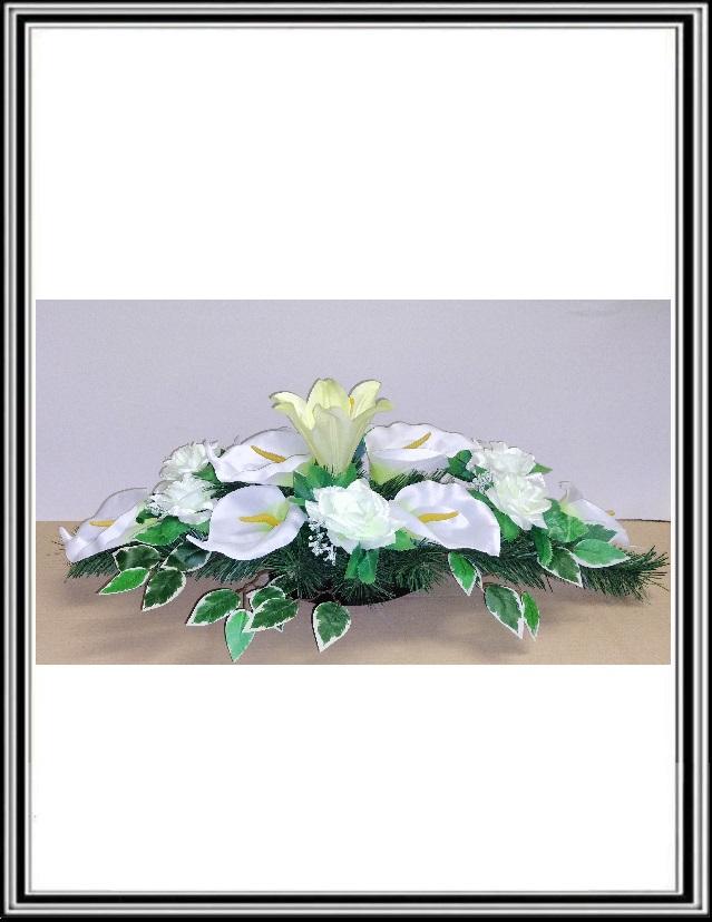 Ikebana 1 č.43 , 80 cm , 8 bielych kal+6 bielo zelených ruží
