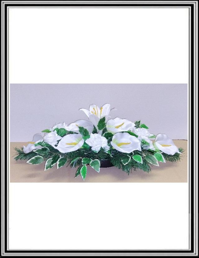 Ikebana 1 č.46 , 80 cm , 8 bielych kal+6 bielych ruží+listy Benjamin