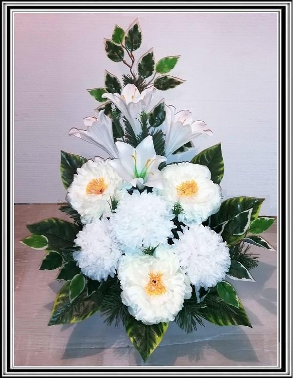 Kvety-VEĽKÉ- v miske  63 cm č 58 - bielymi  kvetmi a bielymi chryzantémami
