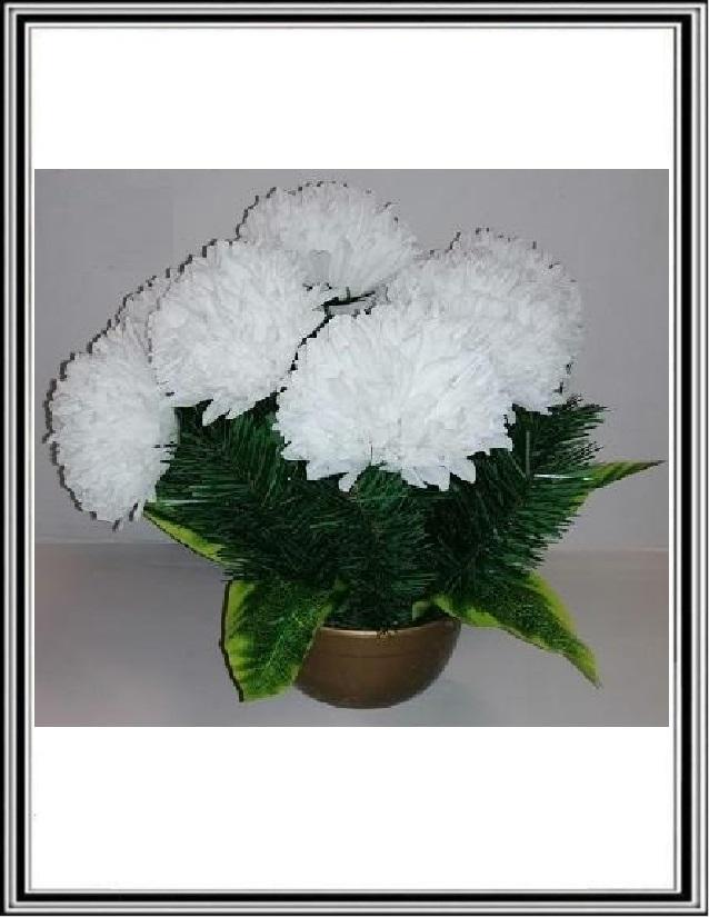Umelé kvety v miske CHRYZANTÉMA - 7 hlavami - biela