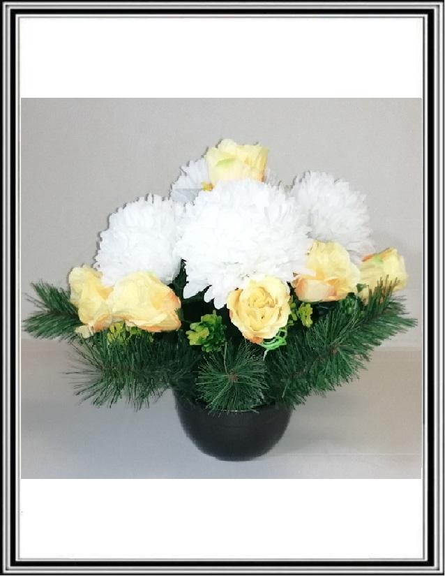 Kvety ruže 9 hlav rúži a 4 veľké chrizantémy v 19 cm miske  č 382 - biele- žlté