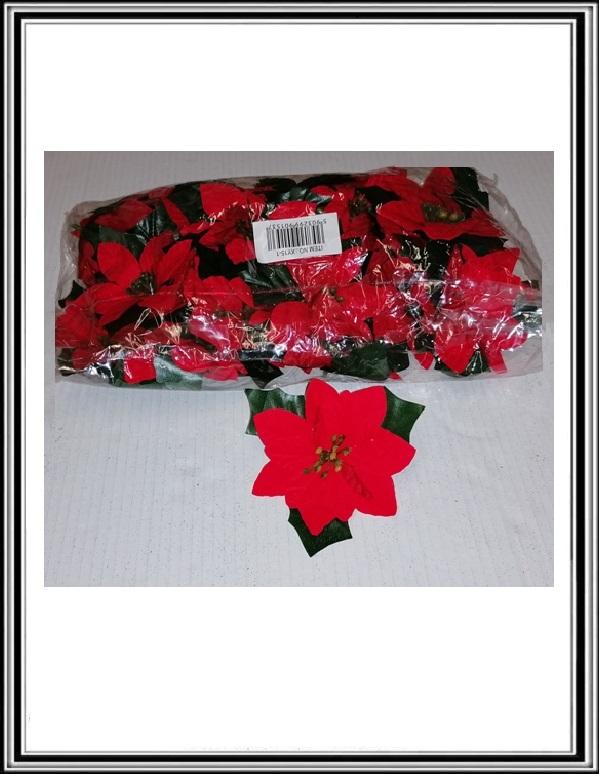 Vianočný červený so zelenými listami č.XY15-1 14 cm kvet   č HF004  - V sačku je 24 ks
