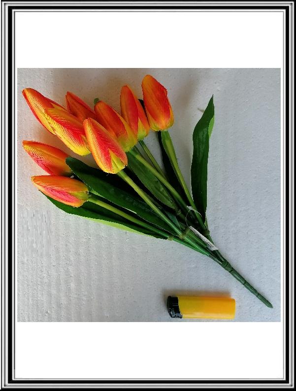 Umelá kytica tulipánov 9 hláv 38 cm, FYJX015-9,  žlto oranž