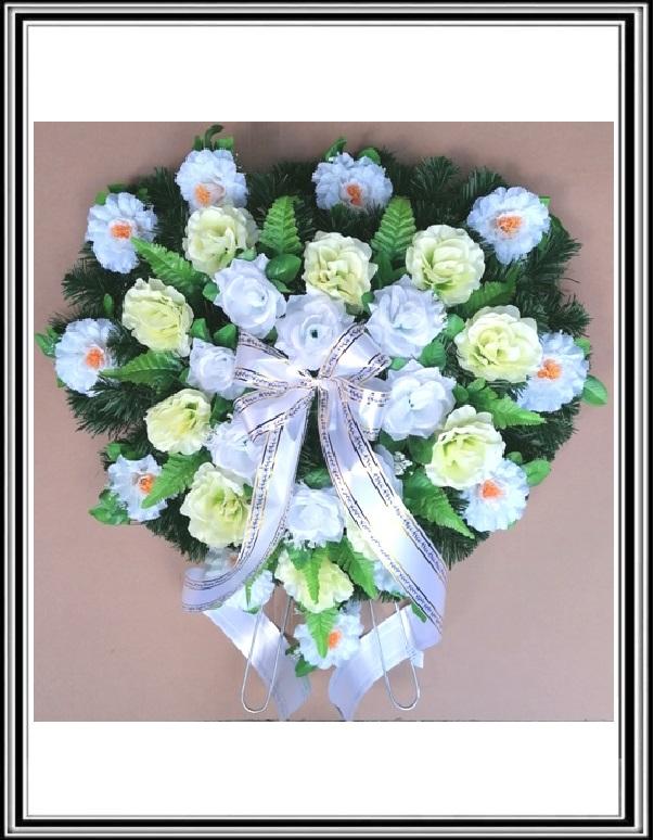 Umelé srdce stredné 75 cm s bielymi a sv. zelenými kvetmi č 246