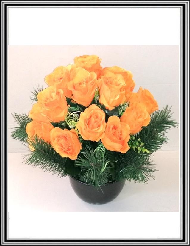 Kvety ruže hustá 18 hlav v 19 cm miske  č 381 - oranžové