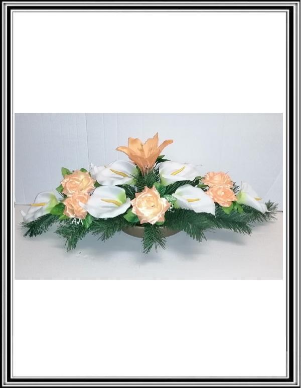 Ikebana 1 č.15 , 80 cm , 8 bielych kal+6 žlto oranžových ruži
