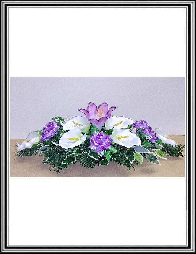 Ikebana 1 č.45 , 80 cm , 8 bielych kal+6 fialových ruží