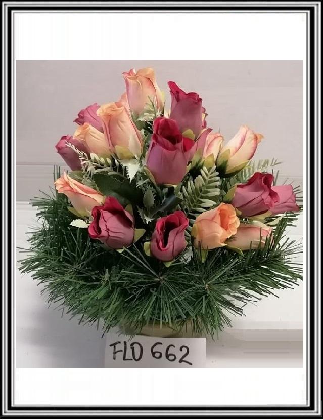 Umelé kvety v malej miske FLO 662 DUPEĽ 20 ks ružové fialové ružičky  2921