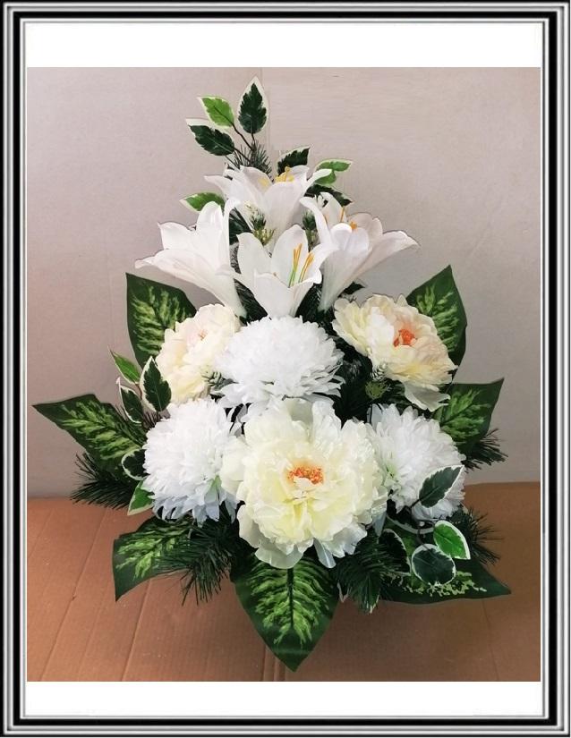 Kvety-VEĽKÉ- v miske 63 cm č 48 - bielo krémovými  pivóniami a bielymi chryzantémami