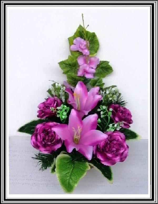 Umelé kvety v miske v-55 cm č 11 Fialovo - bordová