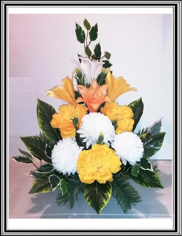 Kvety-VEĽKÉ- v miske 63 cm č 54 -žlto krém - žltými kvetmi a  bielymi chryzantémami
