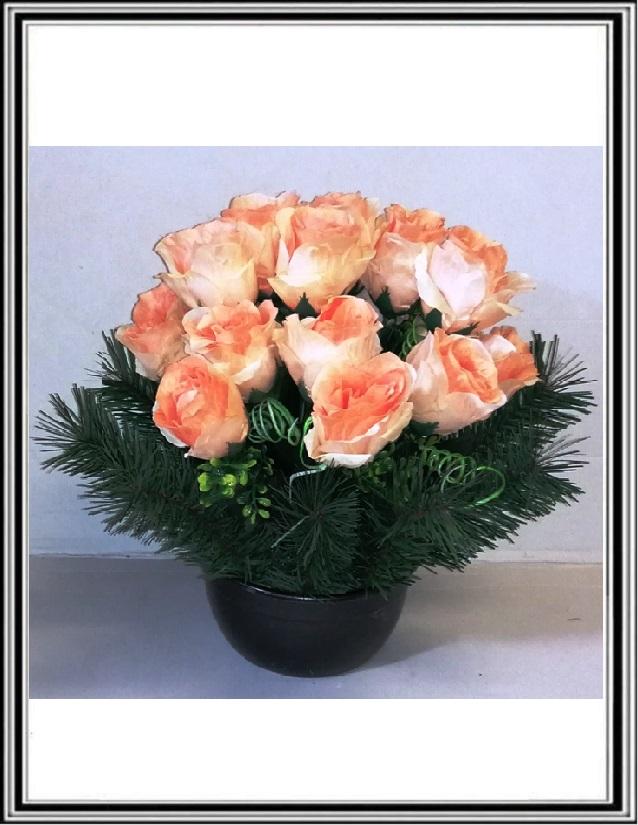 Kvety ruže DUPEĽ 18 hlav v 19 cm miske  č 381 - sv. oranžové
