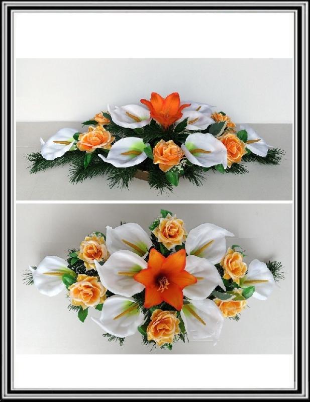 Ikebana 1 č.115 , 80 cm , 8 bielych kal+6 oranžových ruži