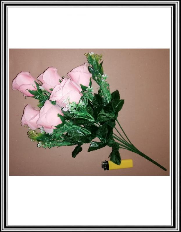 Umelá 45 cm kytica rúži 6 hlav +veľa doplnkov K 877 822 ružová