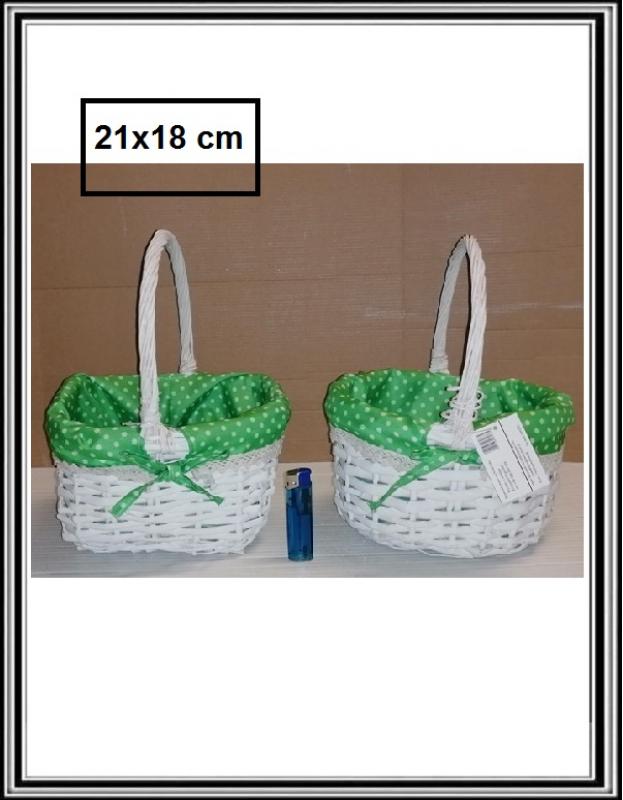Prútený košík so zelenou textiliou č HP228 kvadrat 21x18cm, v- 28 cm