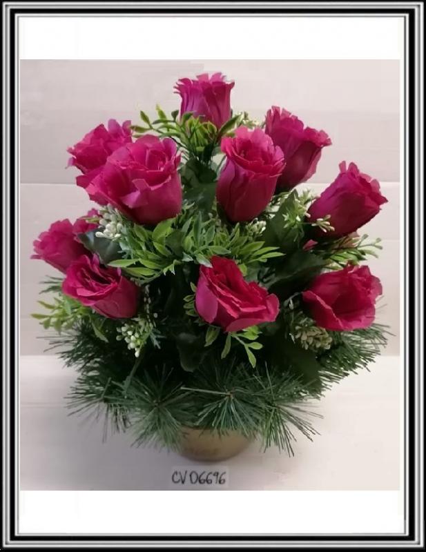 Umelé kvety vo veľkej miske CV 06696 12 hlav a s doplnkami a cviklovými ružami  9495