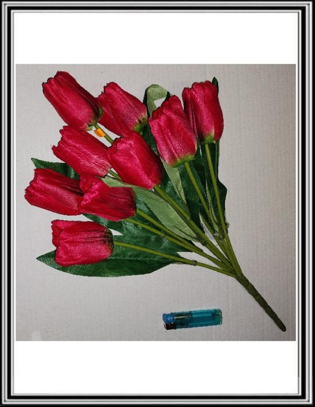 Umelá kytica bielo červená 40 cm 9 hlav CV26813-MIX tulipány