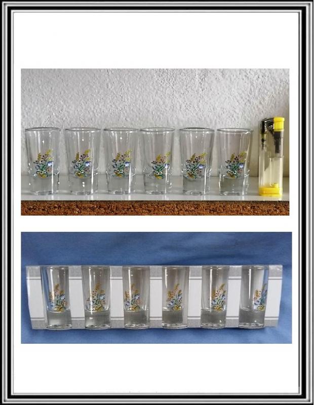 Sadá 6 ks zdobených štamperlikov 25 ml - zvončeky