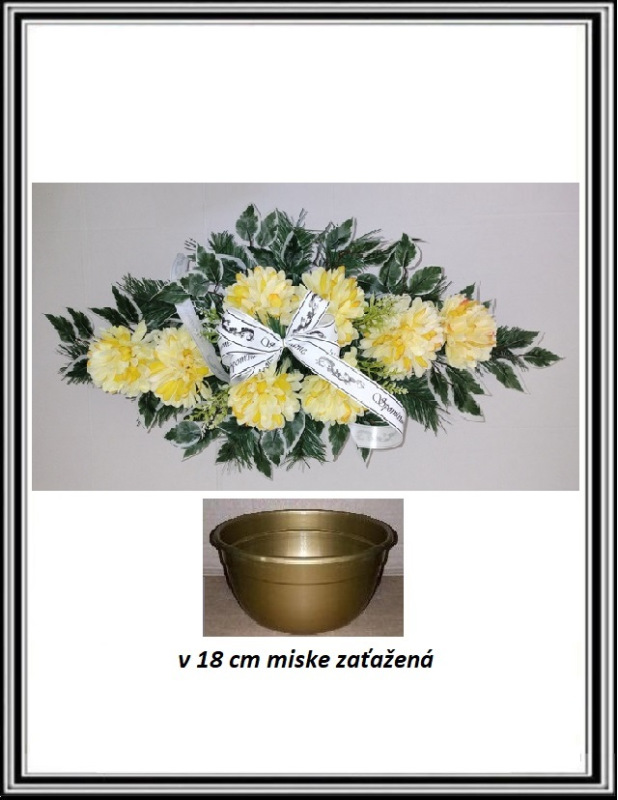 Ikebana so stuhou SPOMÍNAME s chryzantém zaťažená -sv. žltá s oranžovým nádychom