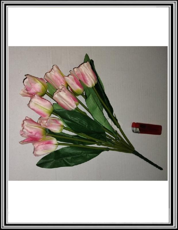 Kytička tulipánov P46-9 hláv 40 cm bielo ružová