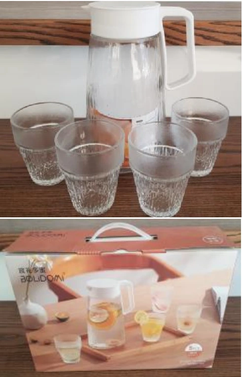 Sklenený džbán 1,2 L a 4 sklenené poháre 220 ml