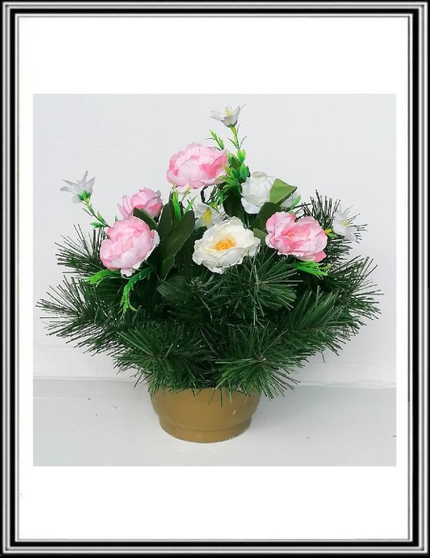 Umelé kvety v malej miske XYS6194 bielo ružové