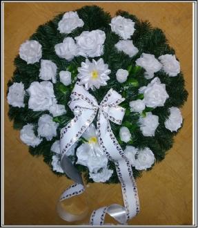 Umelý veniec okrúhly 70 cm č 17 s bielymi ružami a bielymi kvetmi