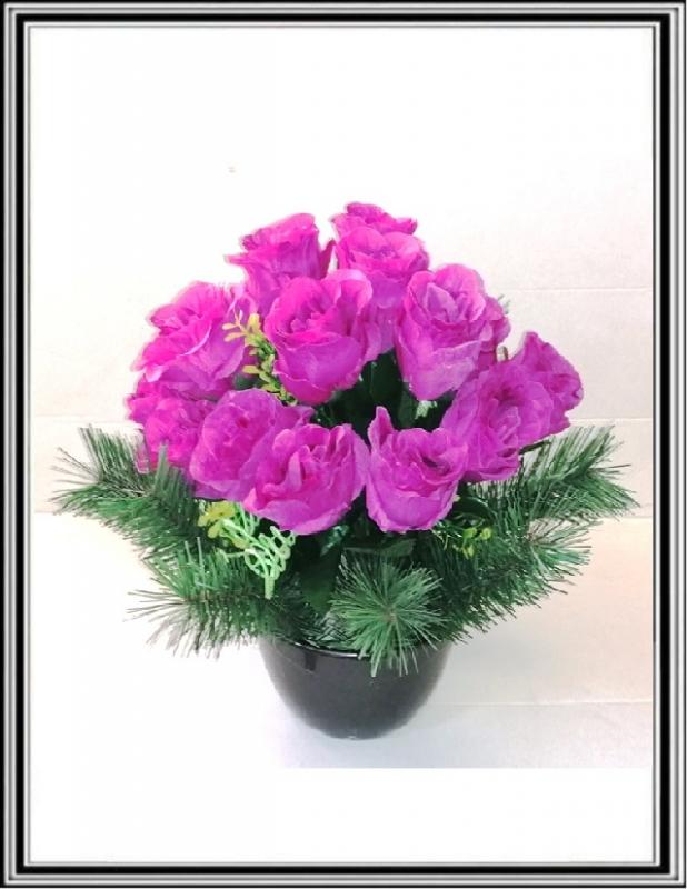 Kvety ruže DUPEĽ 18 hlav v 19 cm miske  č 381 - fialové