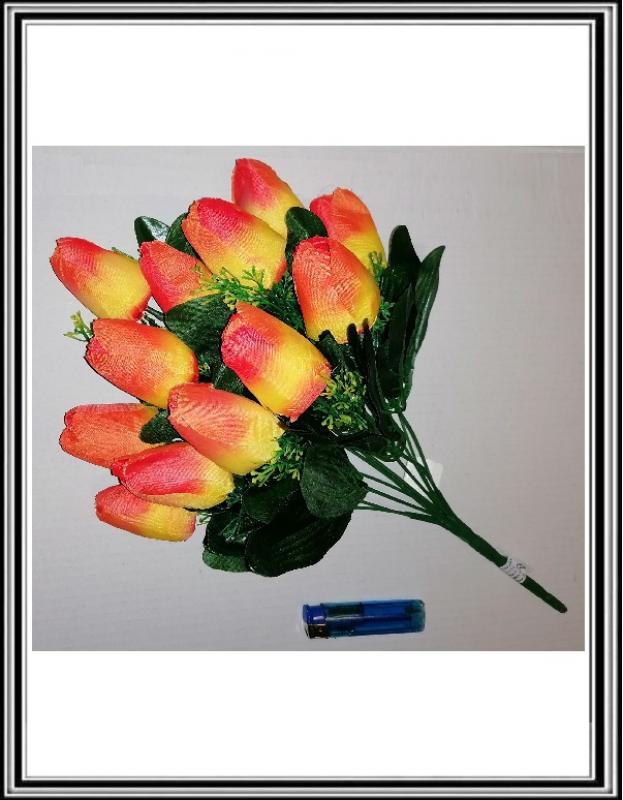 A  Umelá 42 cm kytica tulipánov 12 hlav KX-18083-12 , K 845953 ŽLTO ORANŽ