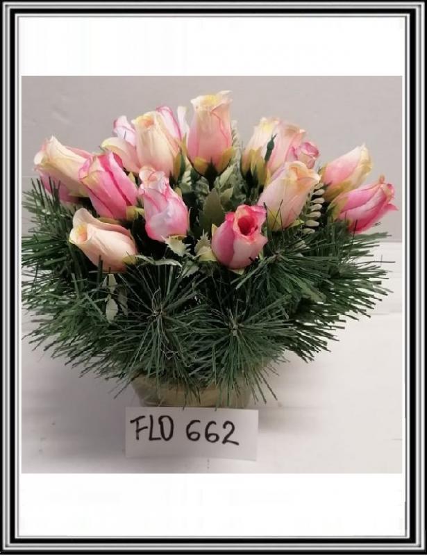 Umelé kvety v malej miske FLO 662 DUPEĽ 20 ks ružovo - bielo ružové ružičky  2921