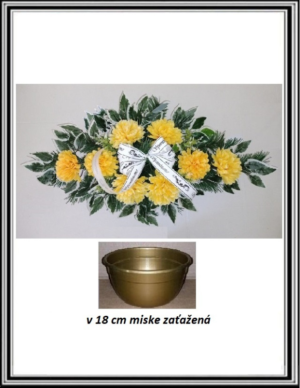 Ikebana so stuhou SPOMÍNAME s chryzantém , je zaťažená -žltá