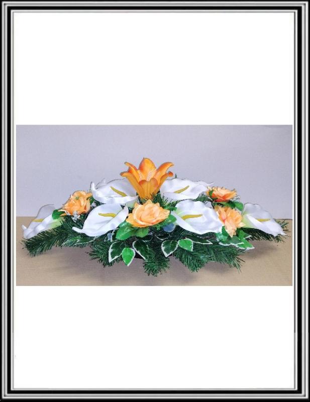 Ikebana 1 č.47 , 80 cm , 8 bielych kal+6 žlto oranžových ruží