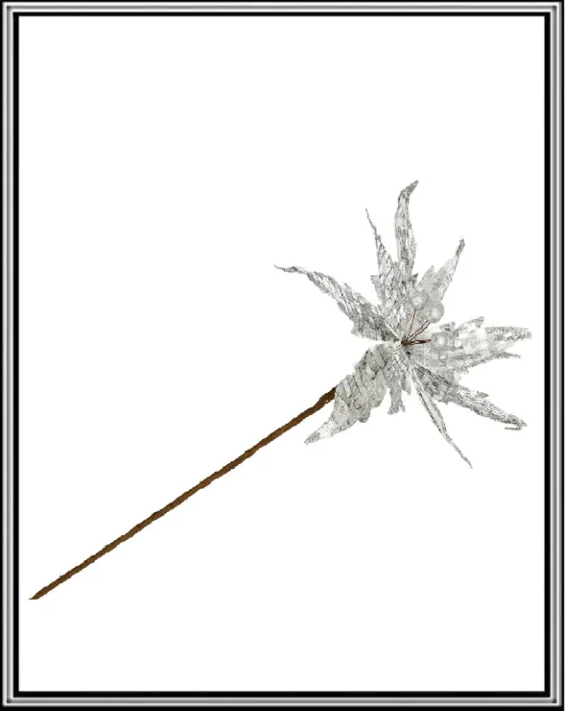 Vianočný kvet na stopke 40cm strieborný č 8826