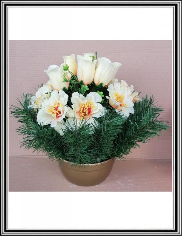 A Umelé kvety DUPEĽ 16 hlav v 19 cm miske č F4337-16, K433789 biela krémová
