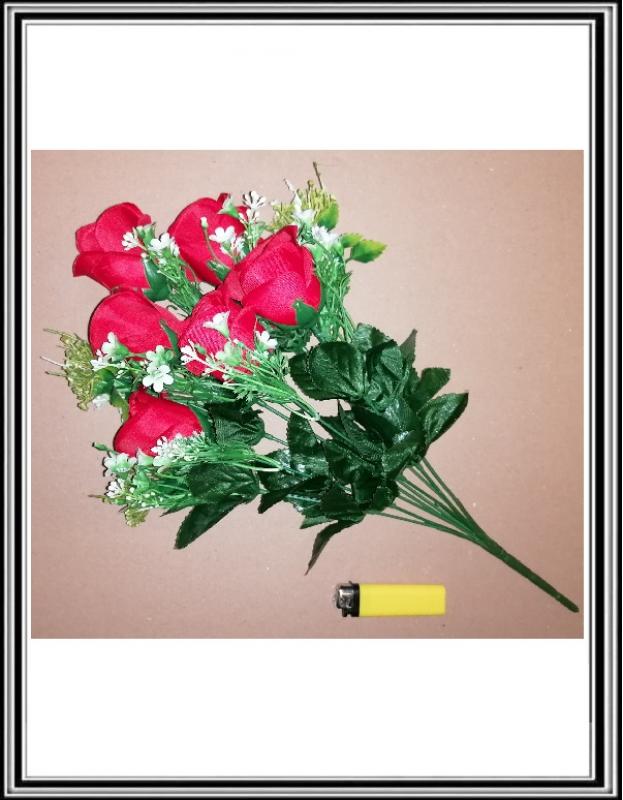 Umelá 45 cm kytica rúži 6 hlav +veľa doplnkov K 877 822 červená
